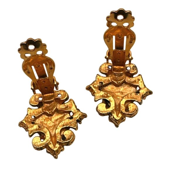 Vintage Green Aventurine Cluster Earrings Ornate Retro Elegance Granny Core - Picture 5 of 6